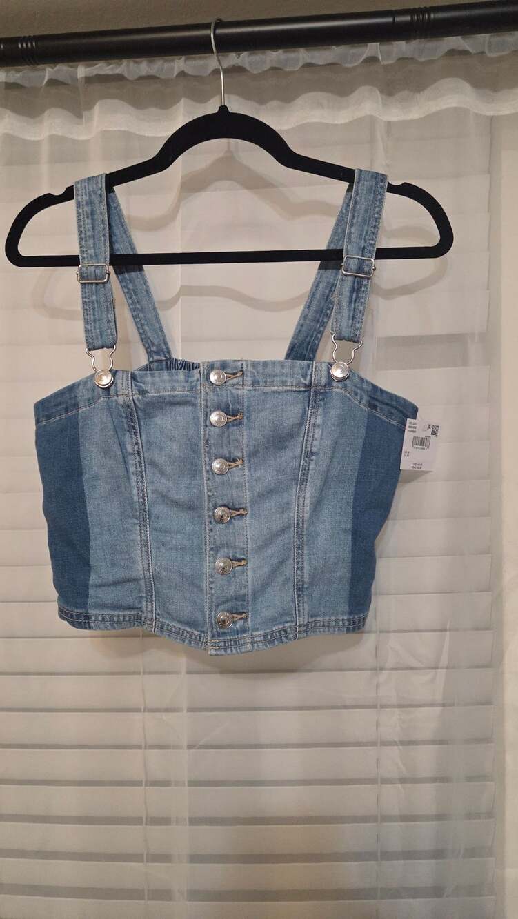 American Eagle Denim Crop Overall Top Size M Blue Button Front